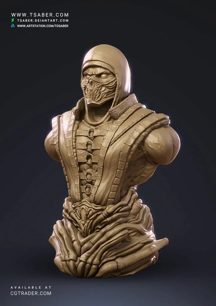 STL - Busto de Scorpion de Mortal Kombat 2 render 2