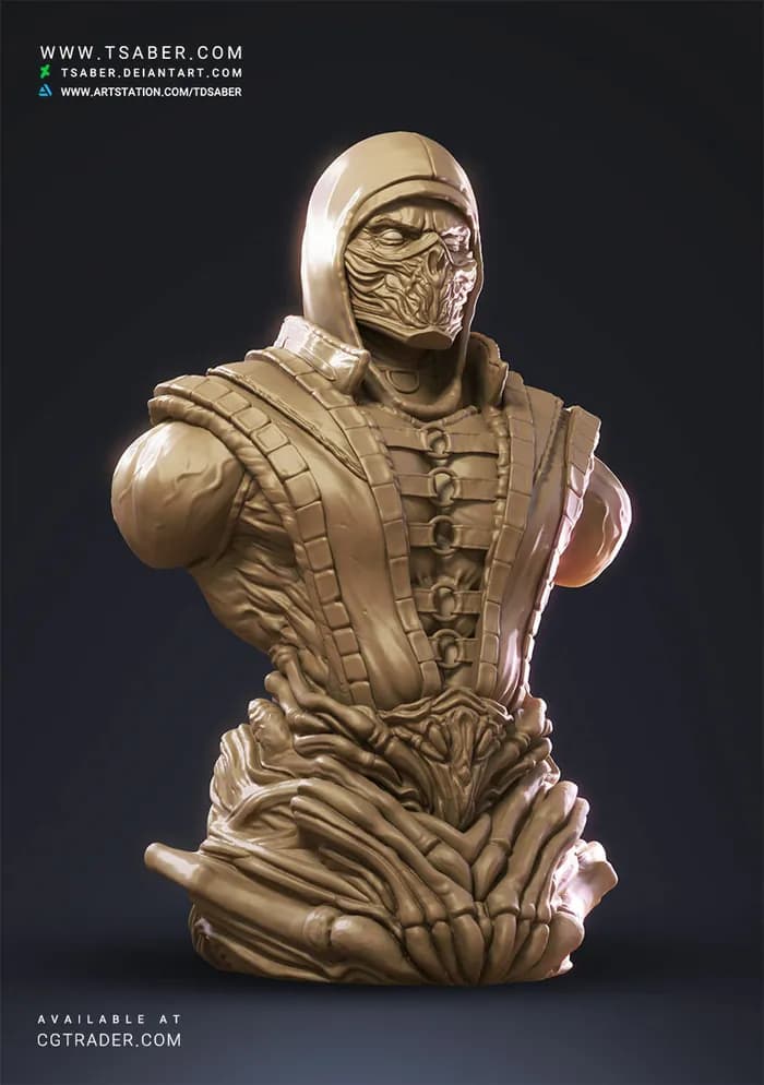 STL - Busto de Scorpion de Mortal Kombat 2 render 3