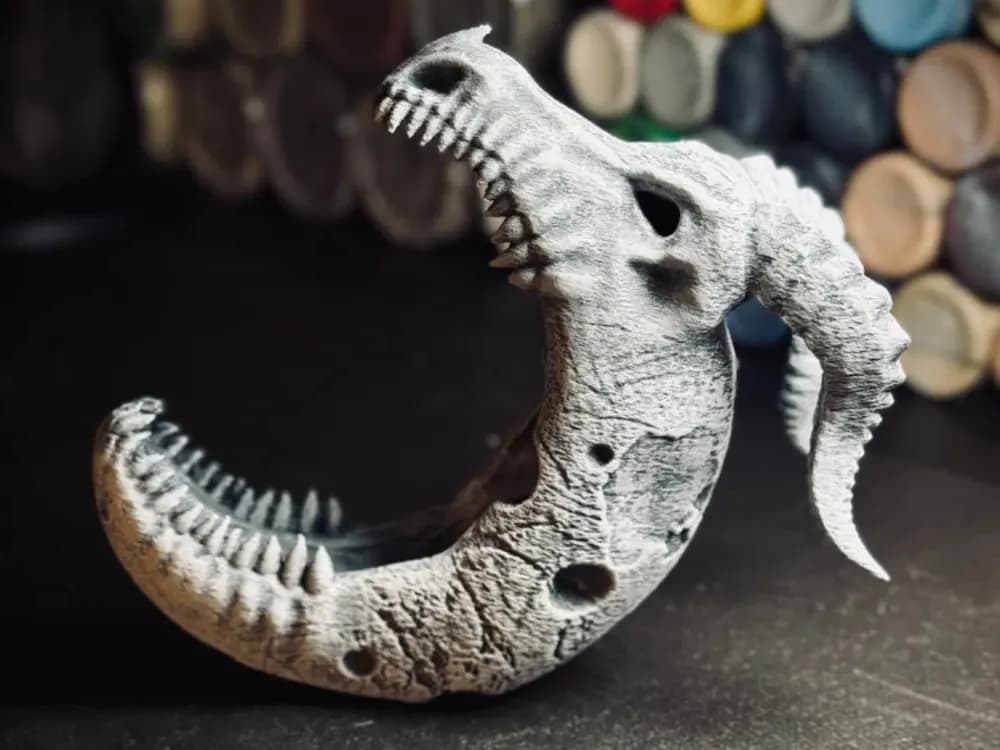 STL - Cabeza de Dragón Lunar con Cuernos render 1