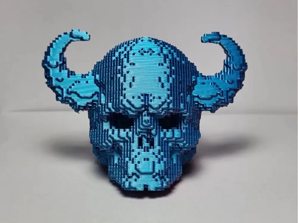 STL - Calavera con Cuernos Estilo Pixelado render 1