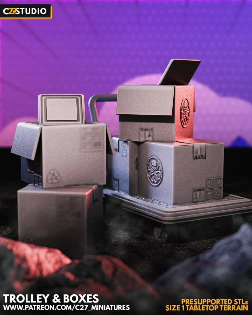STL - Carros y Cajas para Terreno de Mesa render 2