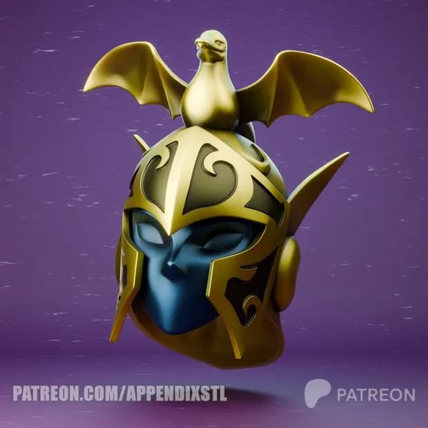STL - Casco de Gladiador Dorado con Ave Fantástica render 1