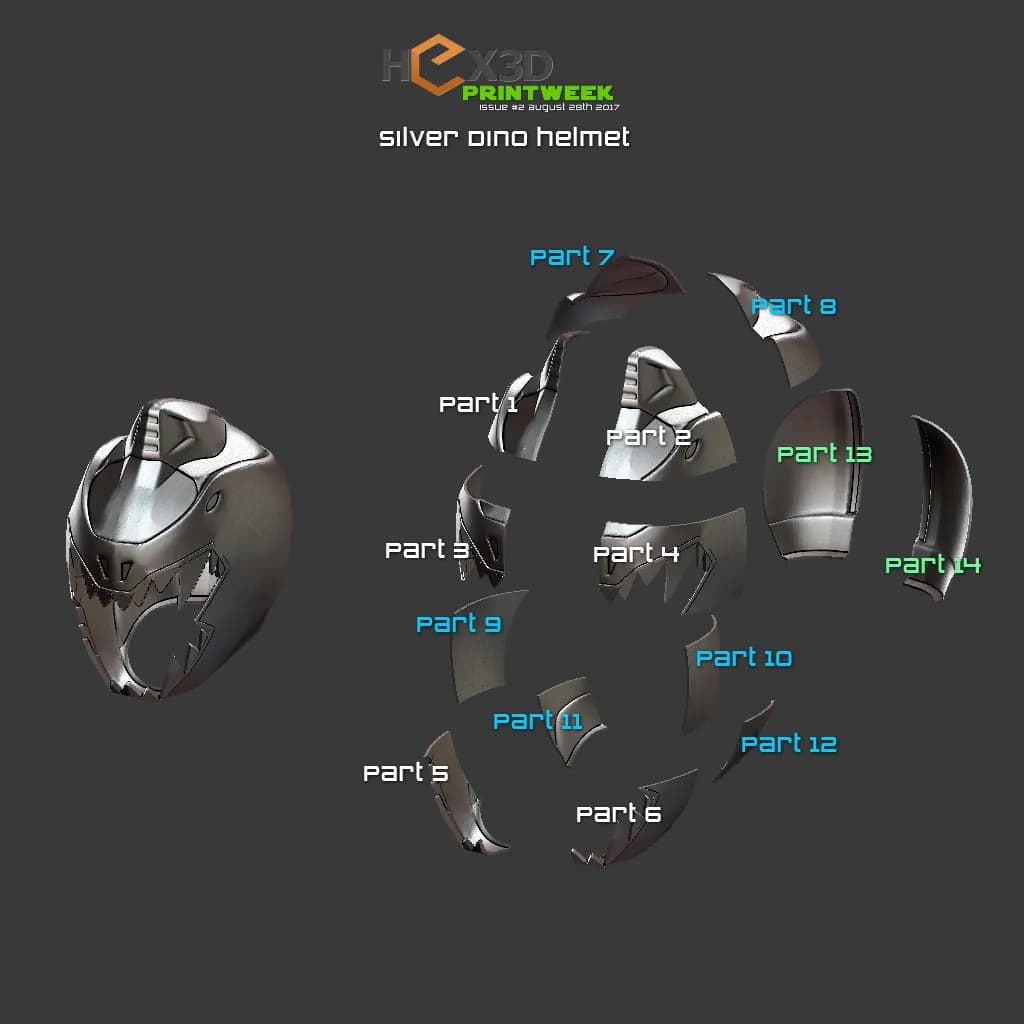 STL - Casco Plateado Dino Charge render 2