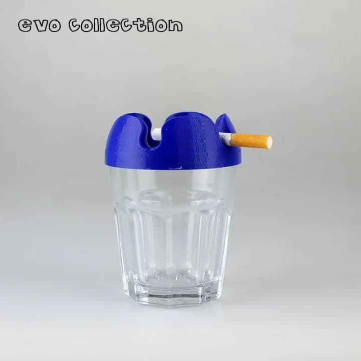 STL - cenicero de cristal con tapa azul render 1