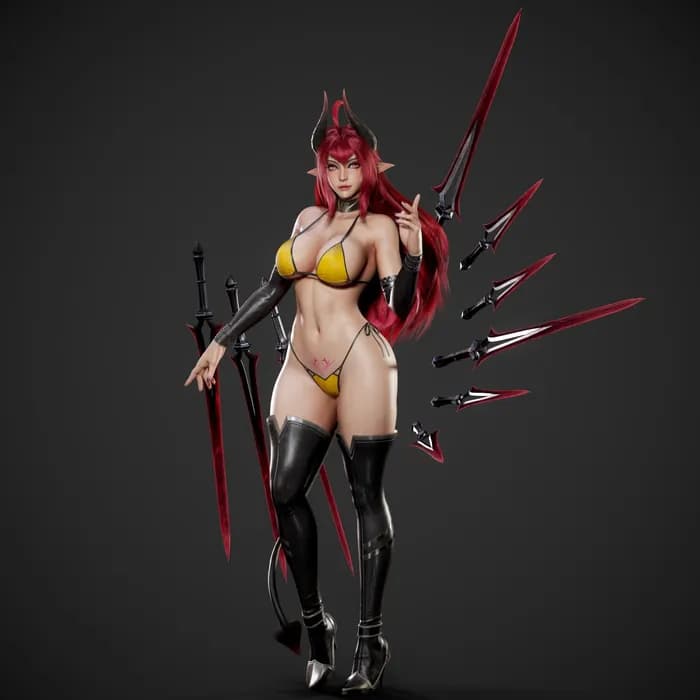STL - Chica Demonio Guerrero render 1