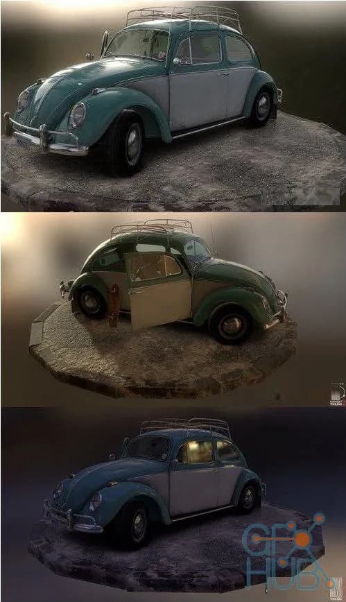 STL - classic volkswagen beetle 3d model render 1