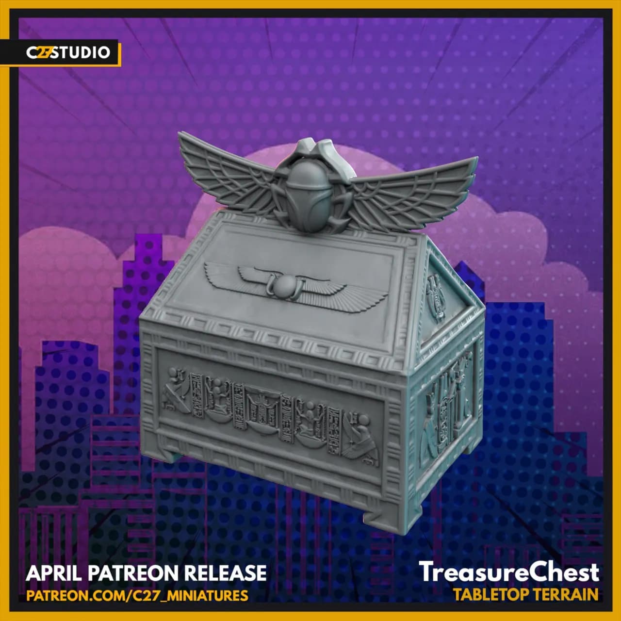 STL - Cofre del Tesoro con Alas Egipcias render 1