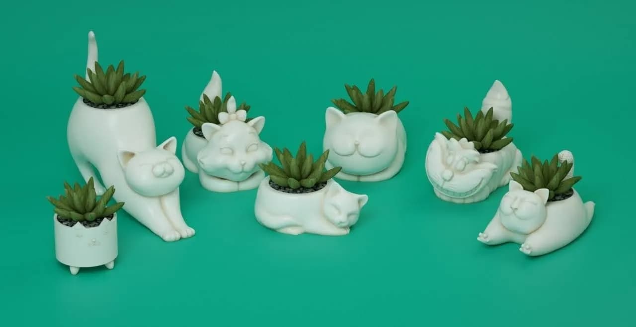 STL - Conjunto de macetas con diseño de gatos render 1