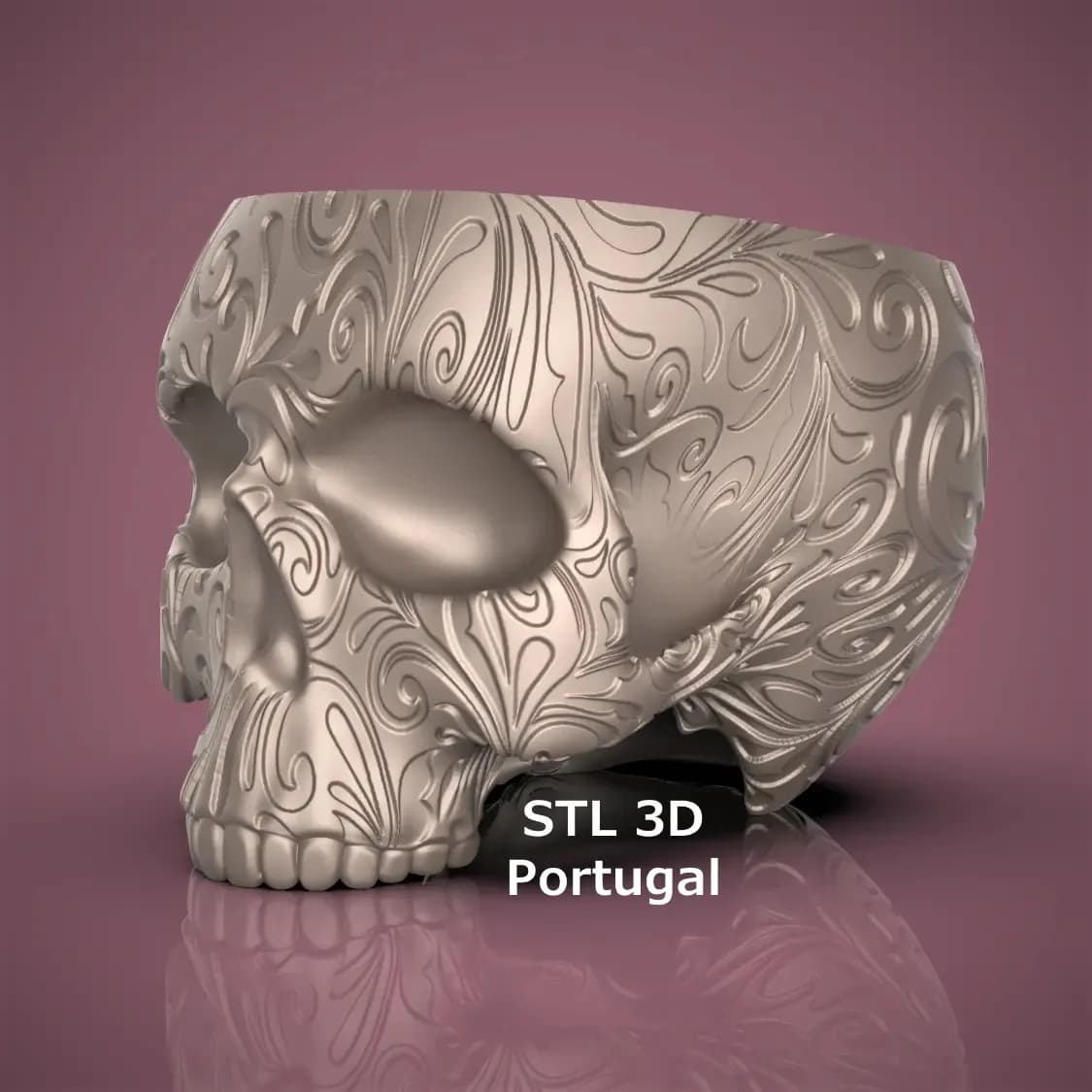 STL - Cráneo con Diseño Ornamental para Maceta render 2