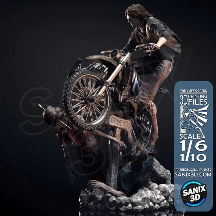 STL - Daryl Dixon en moto con caminantes render 4
