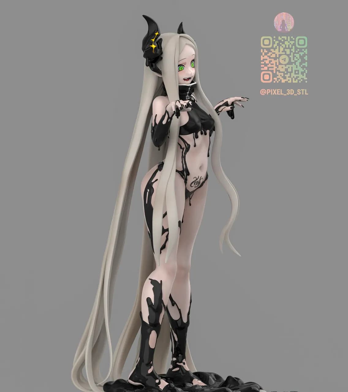 STL - Demonio femenino con cuernos y traje de baño negro render 2