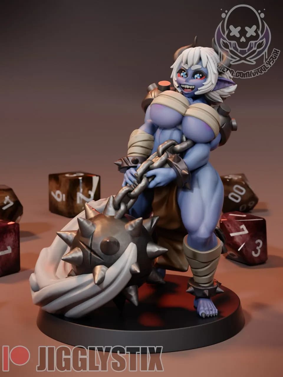 STL - Muscular demon warrior with spiked mace