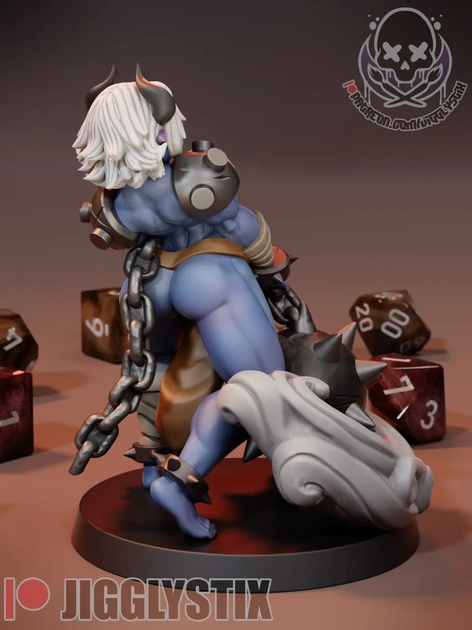 STL - Demonio guerrero musculoso con maza con púas render 2