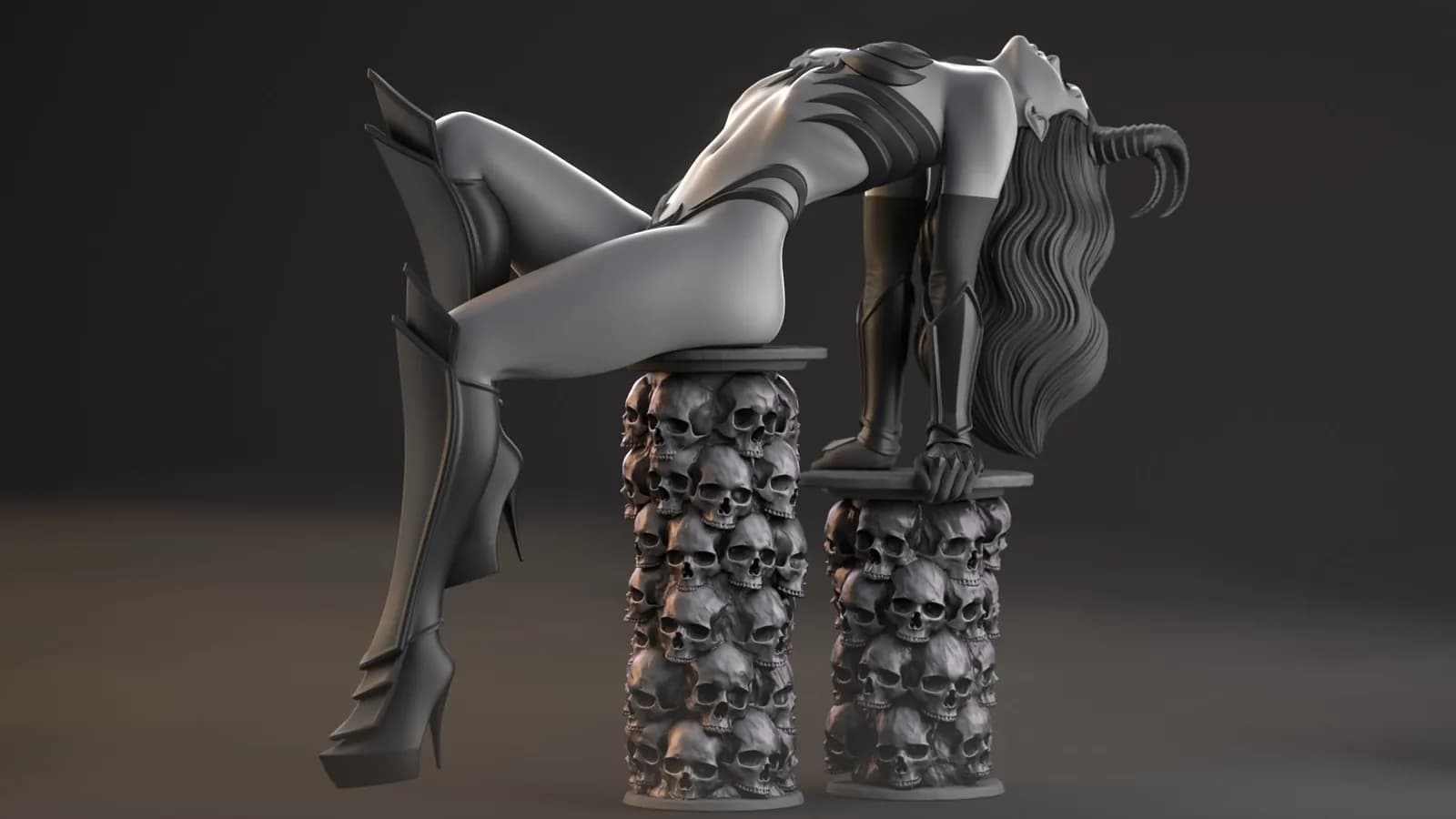 STL - Demonio seductor en pedestal de calaveras render 5