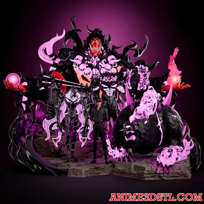 STL - Diorama de Sung Jinwoo y monstruos de Solo Leveling render 1