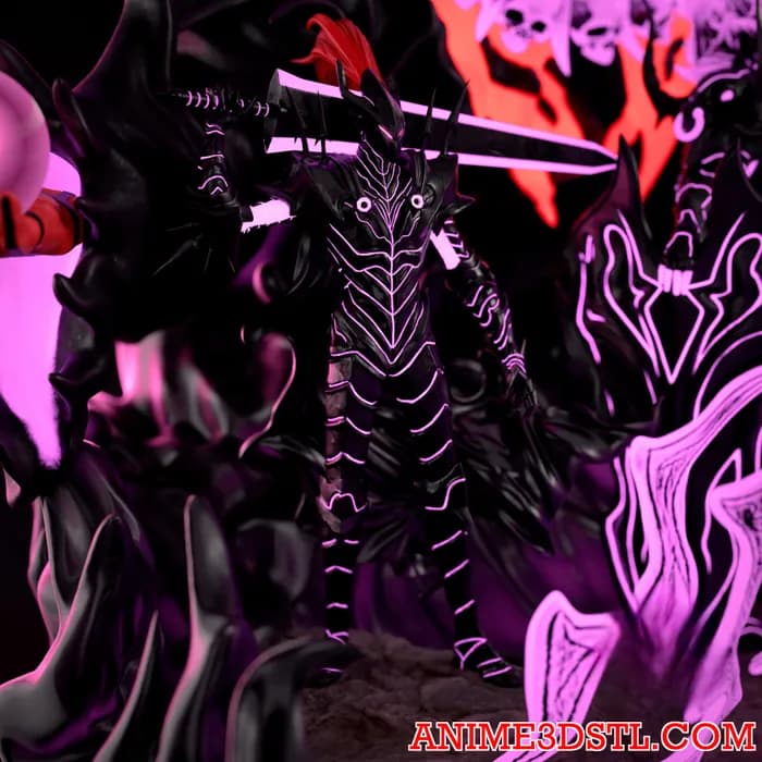 STL - Diorama de Sung Jinwoo y monstruos de Solo Leveling render 3