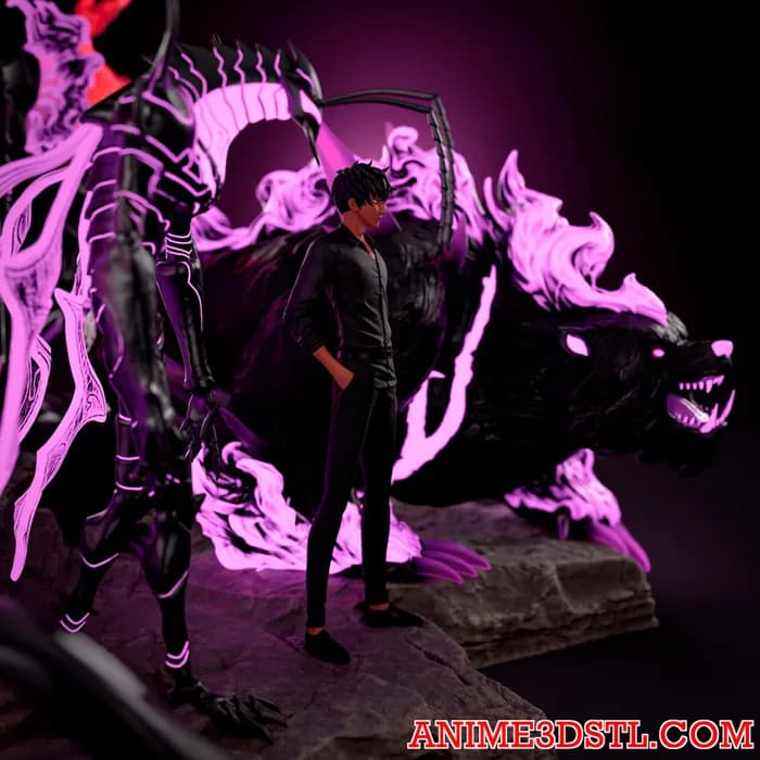 STL - Diorama de Sung Jinwoo y monstruos de Solo Leveling render 4