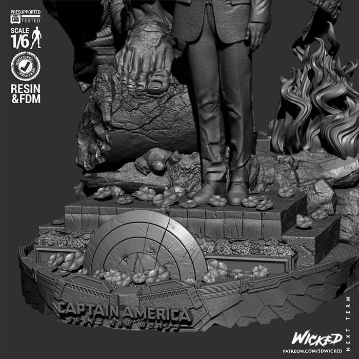 STL - Diorama Red Hulk y Ross Capitán América render 4