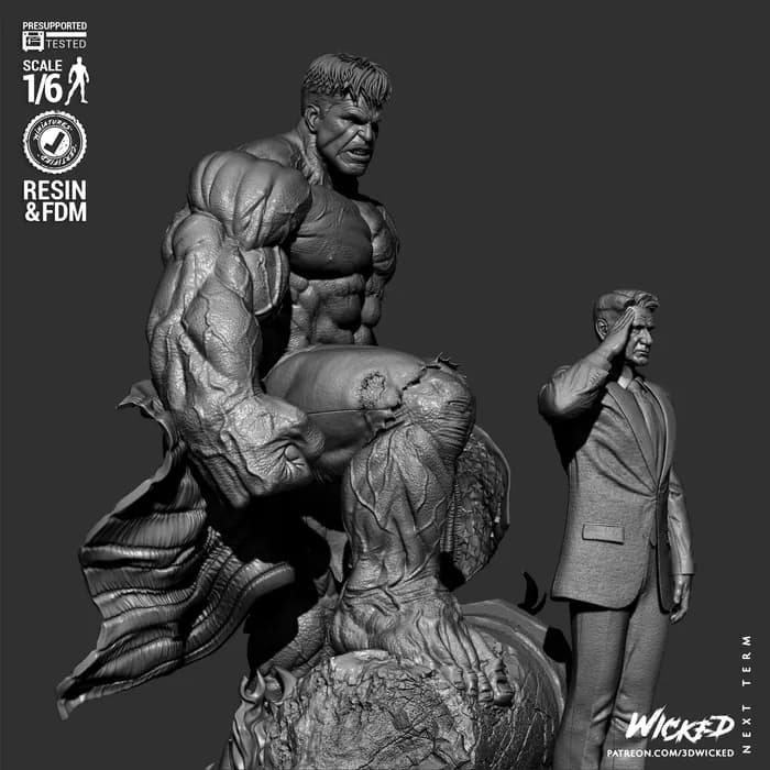 STL - Diorama Red Hulk y Ross Capitán América render 5