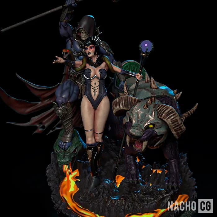 STL - Diorama Skeletor, Evillyn y Panthor render 2