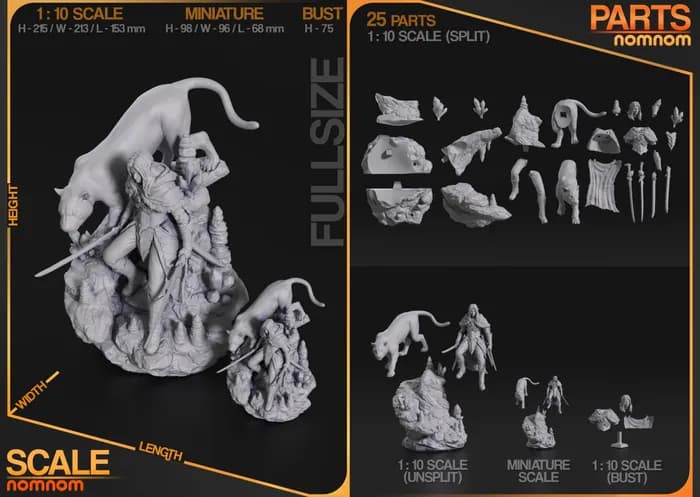STL - dourden from baldurs gate 178 mm split render 5