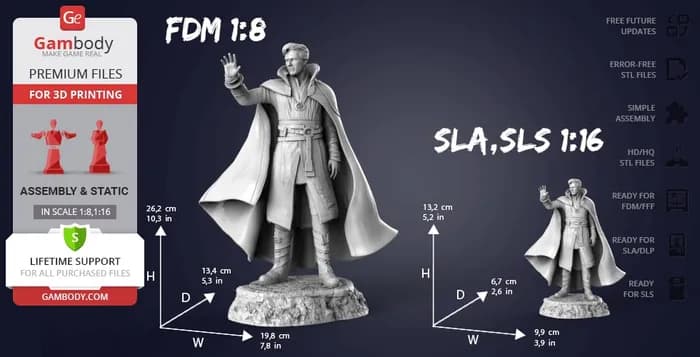 STL - dr strange 3d printing figurine fdm, sla sls render 2