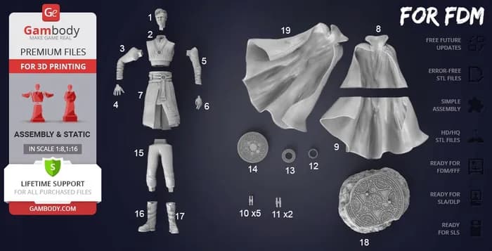 STL - dr strange 3d printing figurine fdm, sla sls render 3