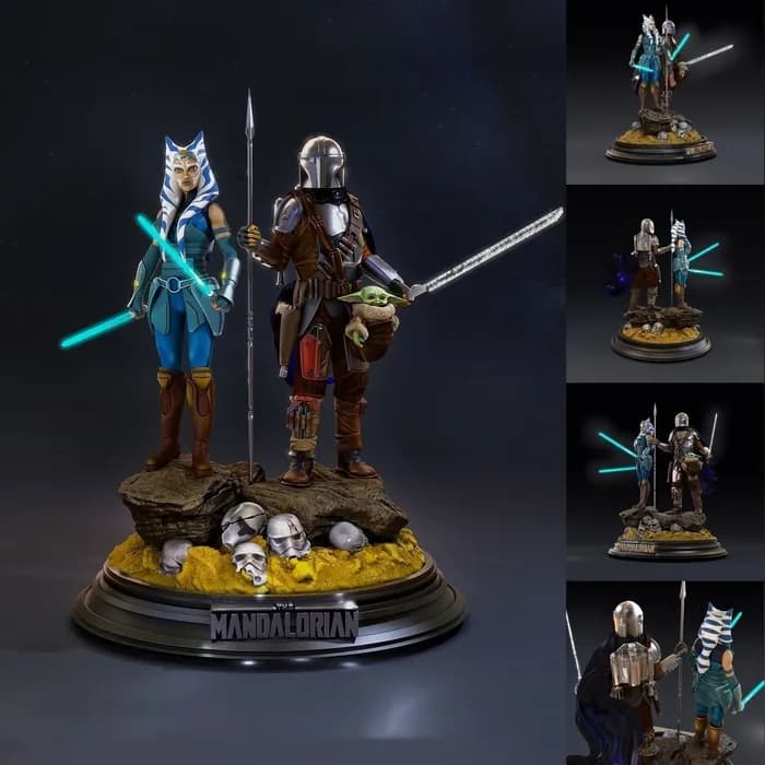 STL - Duo Mandaloriano y Ahsoka con Grogu render 1
