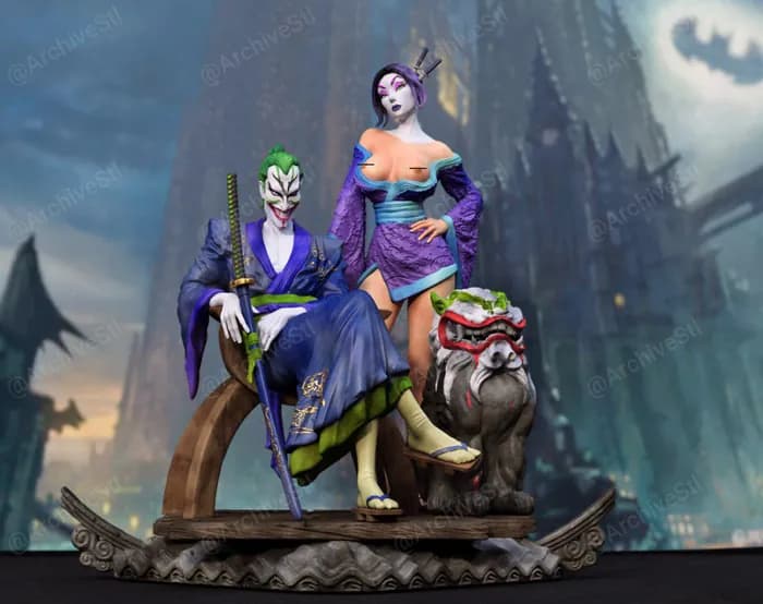 STL - El Joker y Punchline estilo samurái render 1