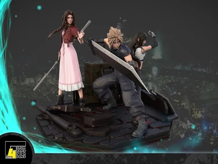 STL - f4 studio final fantasy 7 remake cloud, aerith, tifa diorama