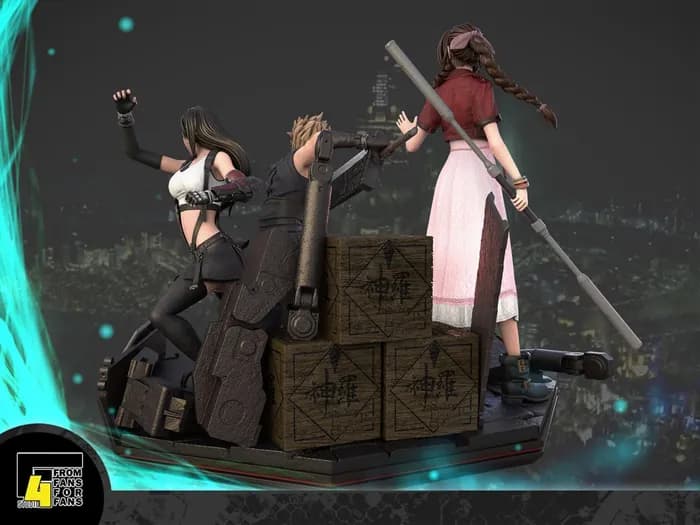 STL - f4 studio final fantasy 7 remake cloud, aerith, tifa diorama render 3