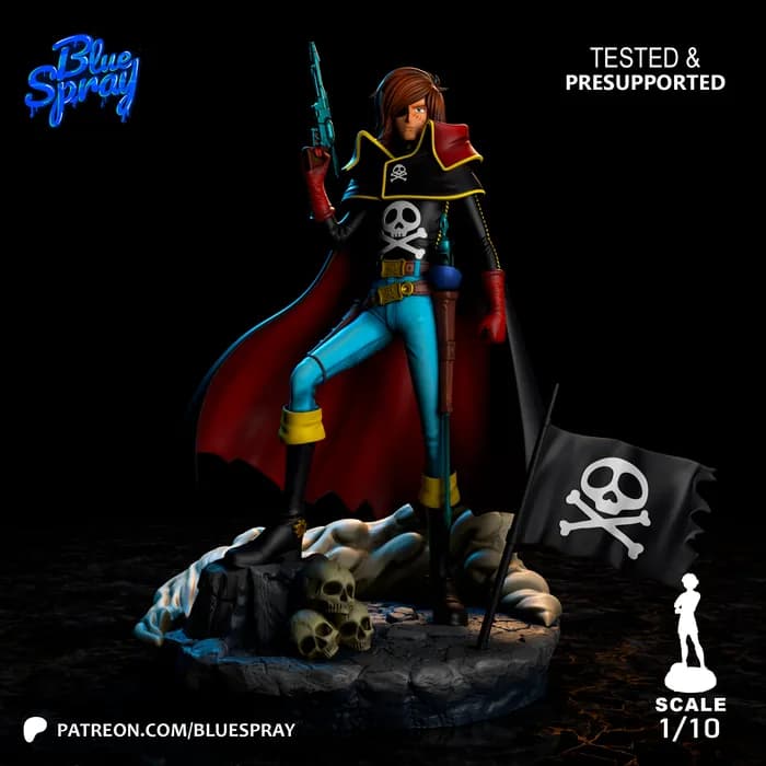 STL - Figura Capitán Harlock con pistola y bandera pirata