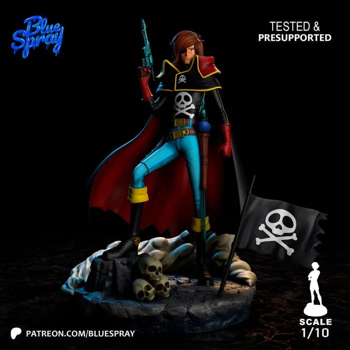 STL - Figura Capitán Harlock con pistola y bandera pirata render 2