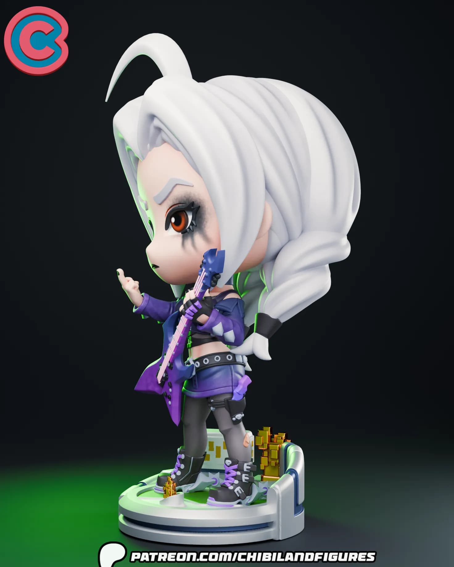 STL - Figura Chibi Skadi T3 Arena con Guitarra Eléctrica render 5