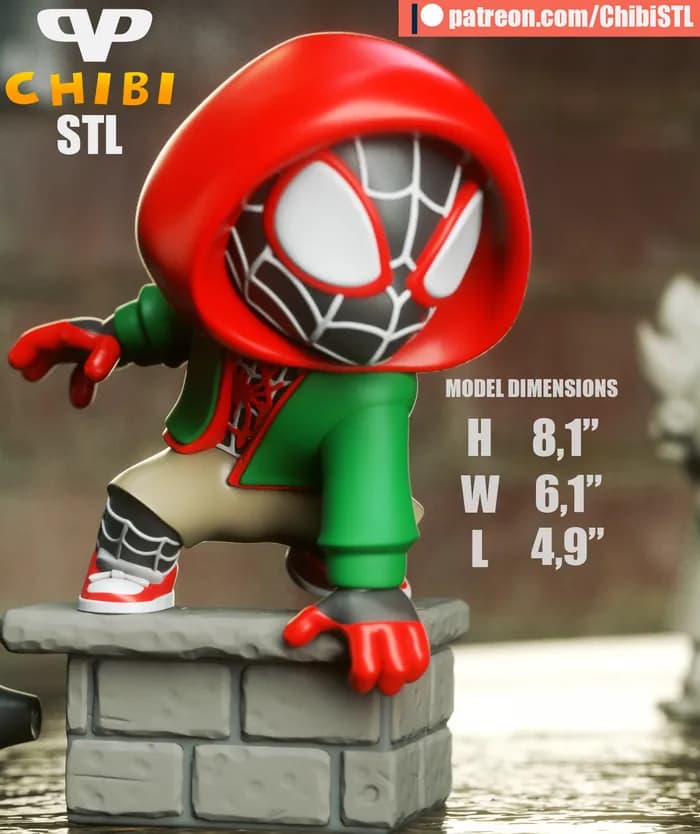 STL - Figura Chibi Spider Man Miles Morales render 1