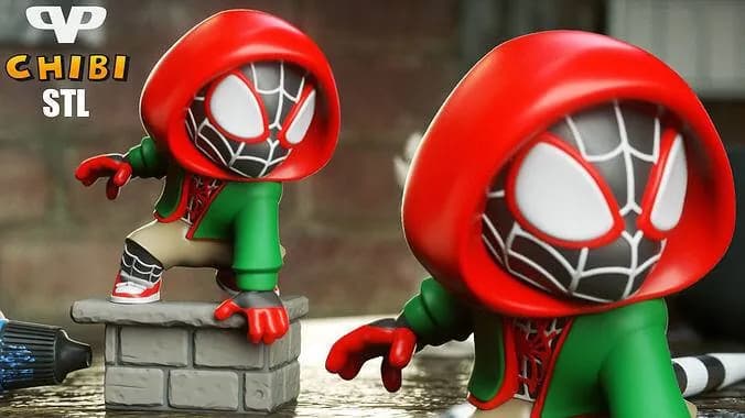 STL - Figura Chibi Spider Man Miles Morales render 2