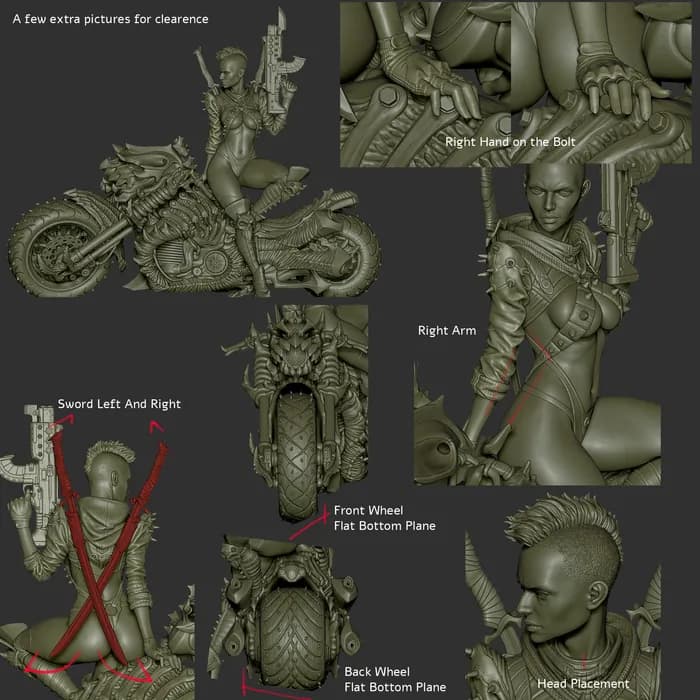STL - Figura Cyberpunk de Motociclista con Arma render 3