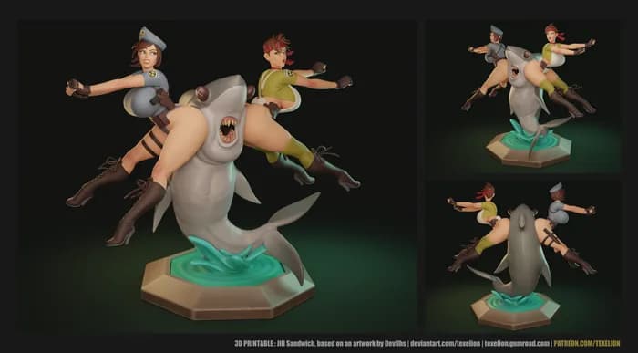 STL - Figura de acción de mujeres con tiburón