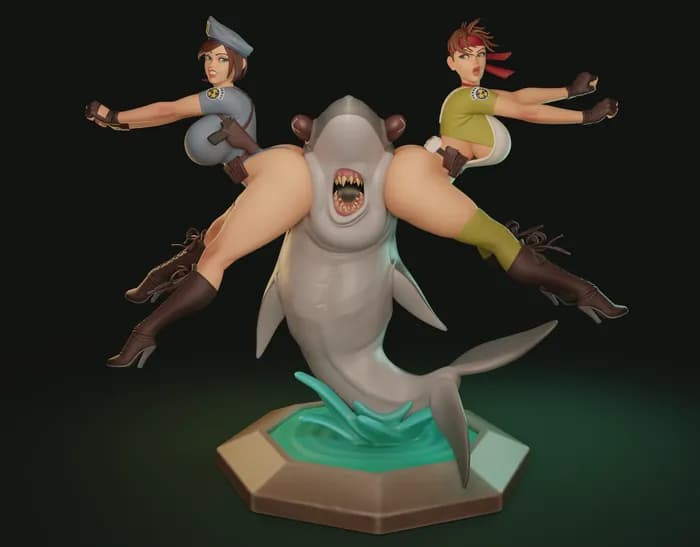 STL - Figura de acción de mujeres con tiburón render 3