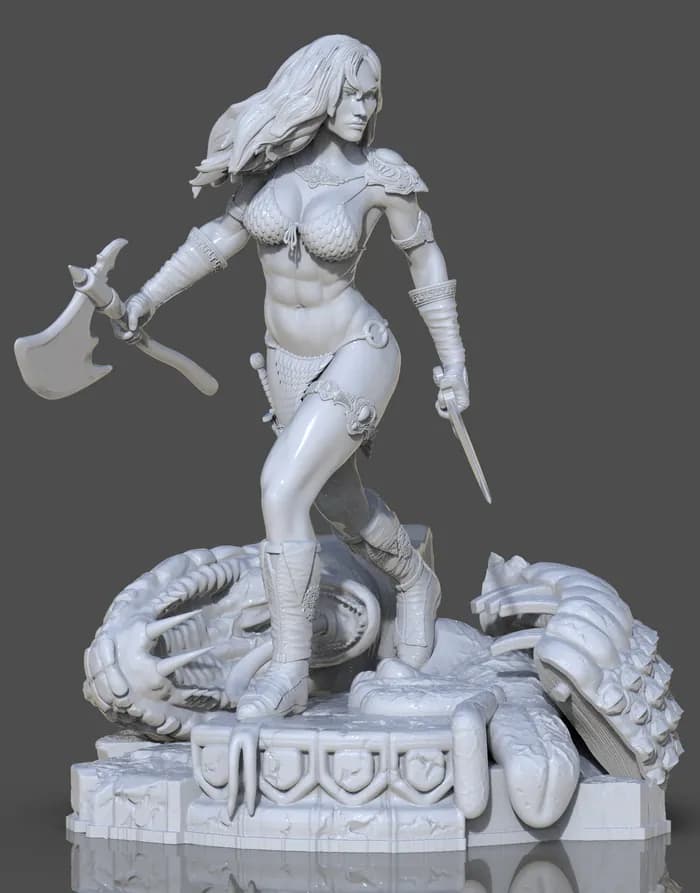 STL - Red Sonja Warrior Action Figure with Axe and Sword