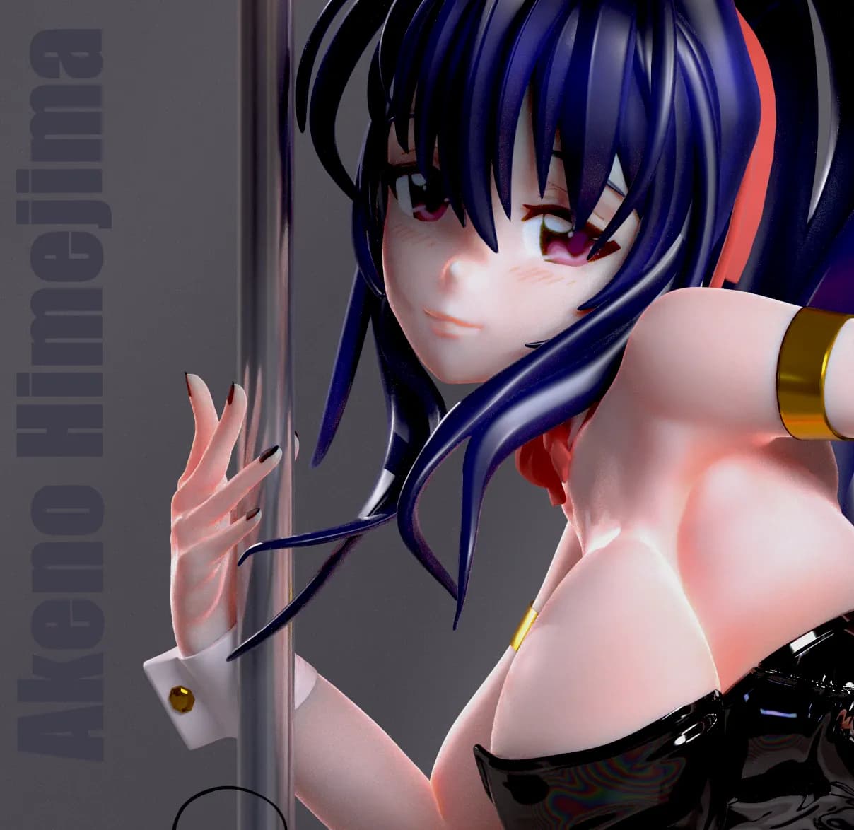 STL - Figura de Akeno con traje de conejita y poste render 2