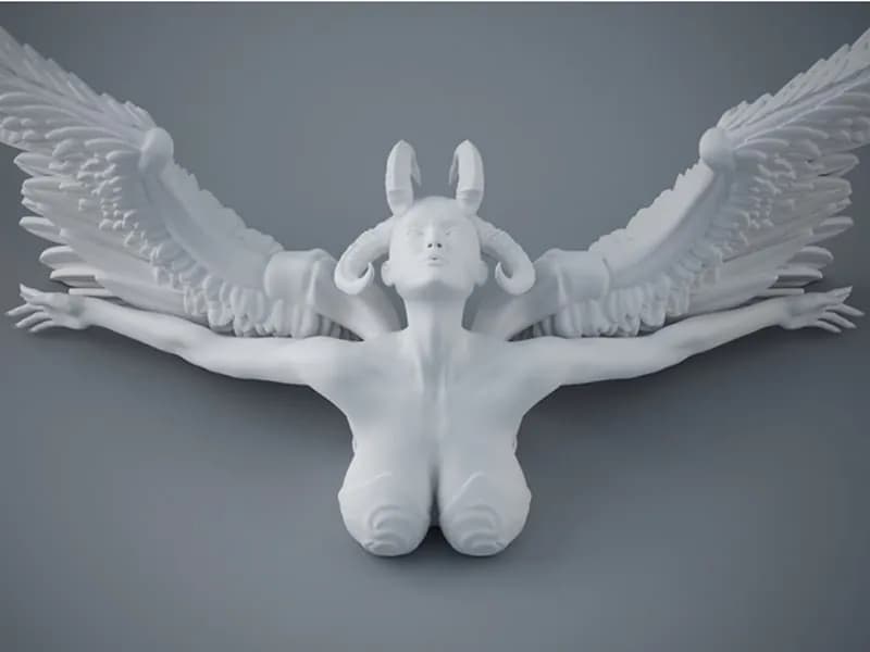 STL - Figura de ángel demoníaco con alas render 1