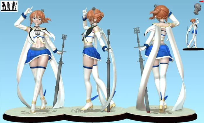 STL - Figura de anime de chica con armadura y espada render 1