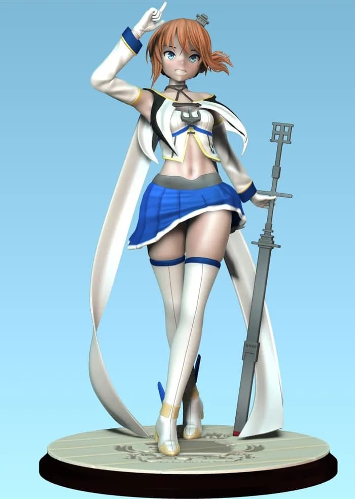 STL - Figura de anime de chica con armadura y espada render 3