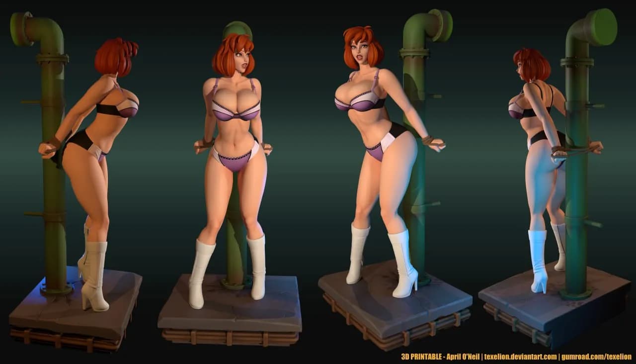 STL - Figura de April O'Neil con lencería render 1