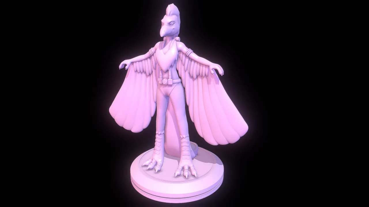 STL - Figura de ave guerrera en pose de ataque render 1