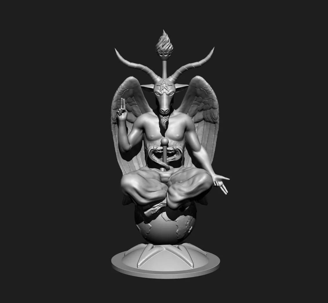 STL - Figura de Bafomet sentado en globo terráqueo render 1