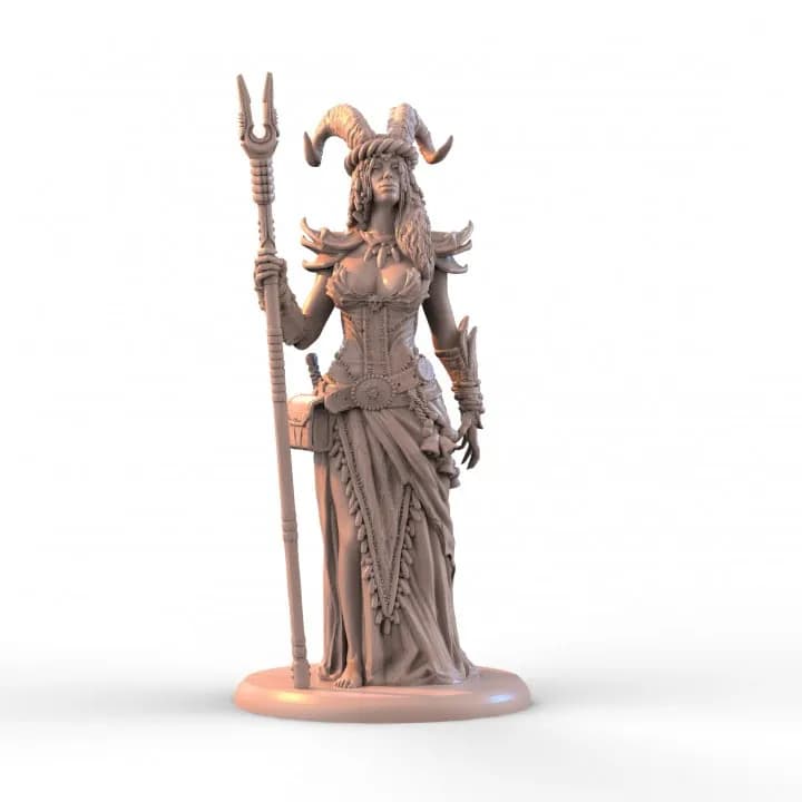 STL - Horned Witch with Staff Figure