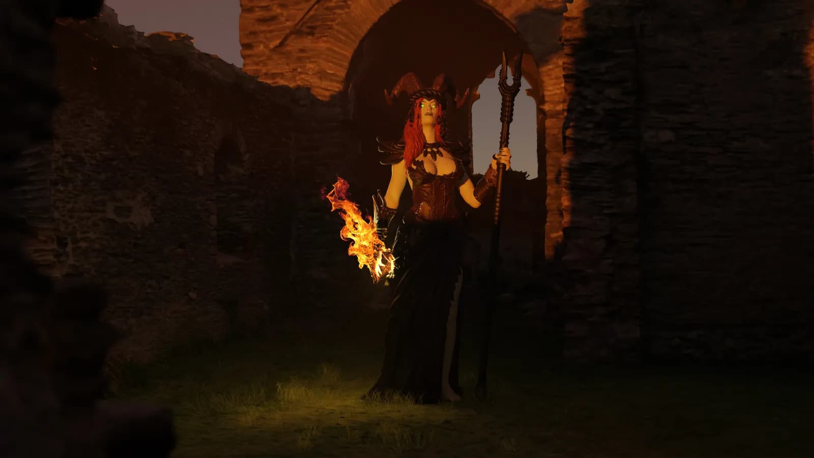 STL - Figura de Bruja con Cuernos y Bastón render 2