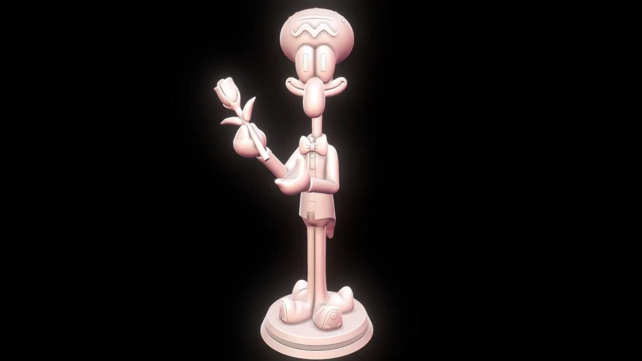 STL - Figura de Calamardo Tentáculos con Rosa render 1
